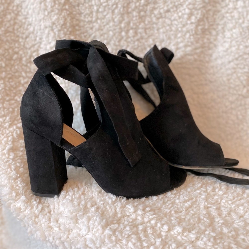 Black chunky heeled booties